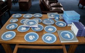 Large Collection of Wedgwood Jasper Pale Blue comprising Christmas Plates between 1969 and 1990,