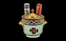 Unusual 18th/19th Century French Soft Paste Porcelain Ormolu Mounted Desk Seal Container,