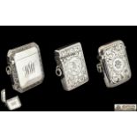 Antique Period - Excellent Trio of Sterling Silver Hinged Vesta Cases ( 3 ) In Total.