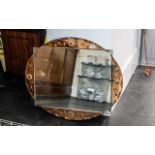 Art Deco Oval Shaped Etched Glass Wall Mirror with peach colour mirrored side panels,