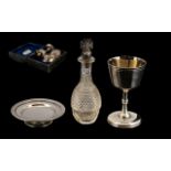 Antique Silver Travelling Communion Set in black case lined in blue satin and velvet,