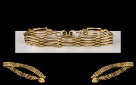 9ct Gold Four Bar Gate Bracelet. Full Hallmark for 9.375.