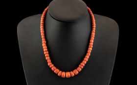 Early 20th Century Mediterranean Pink Coral Necklace, of graduating beads,