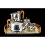 Art Deco Style Picquot Ware Tea Set, comprising a Tea Pot, Hot Water Pot, Milk Jug and Sugar bowl,