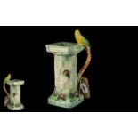 Art Deco Wade Pottery Jug, made in the shape of a pedestal with a yellow budgerigar to the handle,