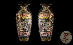 Antique Japanese Pair of Large Vases, highly decorated throughout,