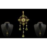 Victorian Period Stunning 15ct Gold Peridot and Seed Pearl Set Combined Pendant Drop - Brooch of