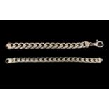 Gents - Heavy Sterling Silver Pair of Curb Bracelets ( 2 ) With Excellent Clasps,