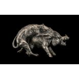 Victorian White Metal Cast Model of Dog ( Ridgeback ) Attacking Wild Bore. Cast Sculpture of a Dog