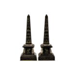 Pair of French Antique Black Marble and Granite Obelisks, with gilded,