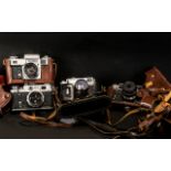 Collection of Five Vintage Cased Cameras comprising Goed 3, Goed 4, Kiev,