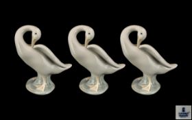 Lladro - Hand Painted Porcelain Bird Figures ( 3 ) In Total. ' Little Ducks ' Model No 4553.