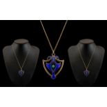 Art Nouveau - Attractive and Superb 9ct Gold and Enamel Pendant Set with Turquoise to Centre of