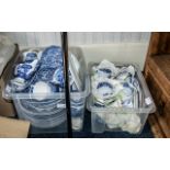 Two Boxes of Miscellaneous Blue and White Pottery Dinner Ware comprising Willow Pattern plates and