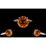 Sterling Silver - Attractive Single Stone Citrine Set Fashion Ring of Large Proportions.