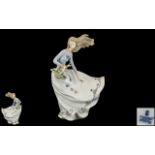 Lladro Tall and Impressive Hand Painted Porcelain Figure ' Petals on the Wind ' Young Lady Holding