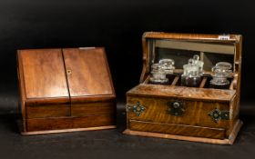 Oak Tantalus Stand, With Fitted Interior And Hidden Card Drawer, Brass Strapwork, Missing Decanters.