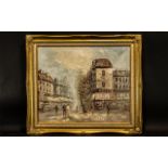 ' French Impressionist ' Oil on Canvas depicting a street scene with figures, in a gilt frame,