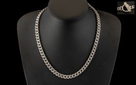 A Superior and Heavy Sterling Silver Albert Chain Necklace In Excellent Condition.