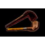 Victorian Pipe with briar wood bowl with silver rim and amber mouth piece. Dated Birmingham 1881.