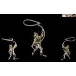 Italian Finely Details Sterling Silver Multi Coloured and Enamelled Miniature Figure of a Circus