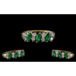 Ladies 9ct Gold - Attractive Emerald and Diamond Set Ring. Marked with Full Hallmark for 9.