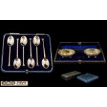 Victorian Period Pair of Sterling Silver Boxed Set of Salts - With Gilt Interiors.
