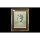 Thomas Bradley Pencil Signed Print of a young girl with golden hair; framed and glazed,