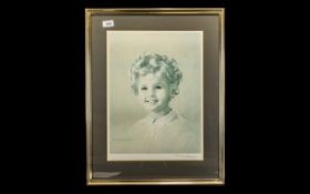 Thomas Bradley Pencil Signed Print of a young girl with golden hair; framed and glazed,