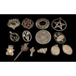 Excellent Collection of Antique and Vintage Sterling Silver Brooches, Lockets etc,