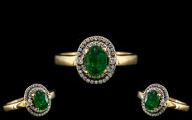 18ct Gold Attractive and Exquisite Emerald and Diamond Set Dress Ring.