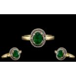 18ct Gold Attractive and Exquisite Emerald and Diamond Set Dress Ring.