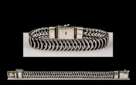 Gents - Sterling Silver Well Made Concertina Design Bracelet of Excellent Quality, Good Clasp.