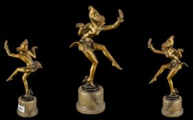 A Cold Painted White Metal Art Deco Period Figure of a Dancing Girl, in the style of Lorenzo,