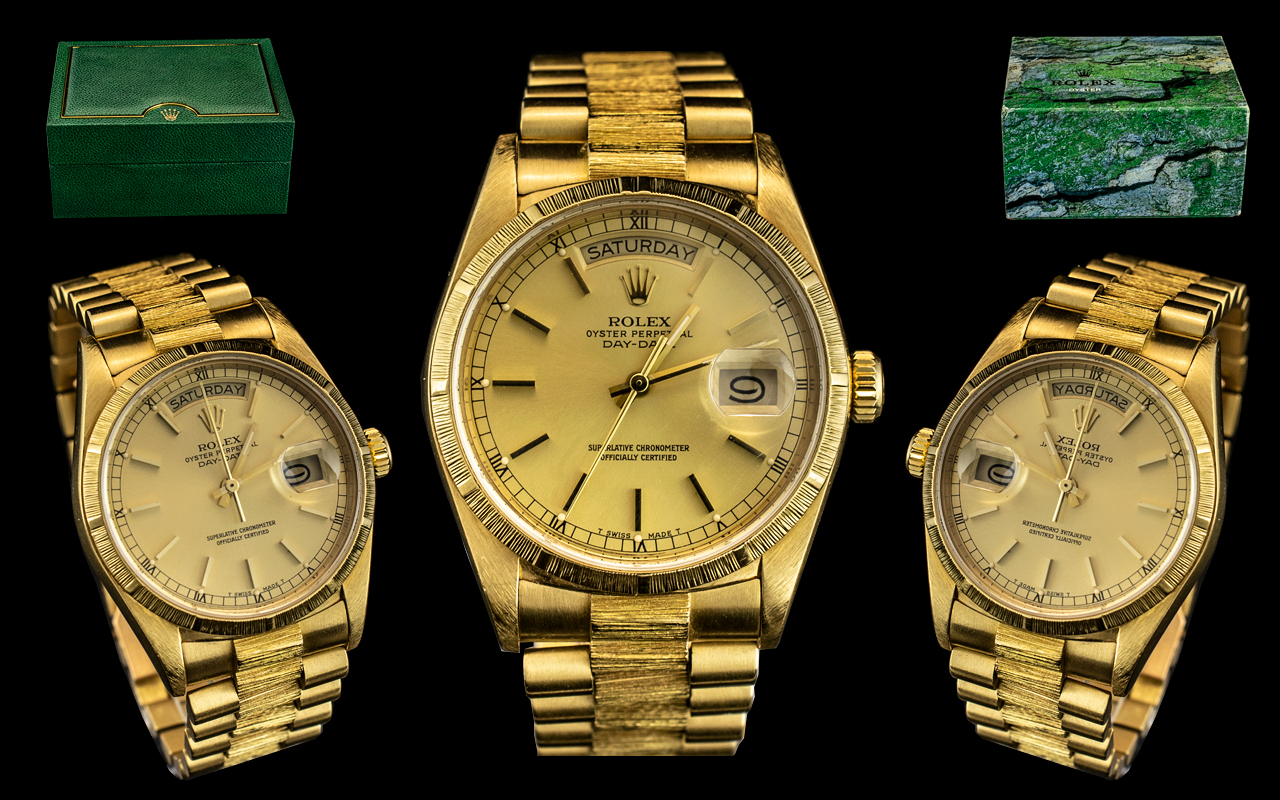 Rolex - 18ct Gold Oyster Perpetual Day-Date Chronometer Gents President Bracelet Wrist Watch.