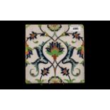 Large Minton & Hollins Isnik Pattern Tile, impressed marks to back, c1870s.