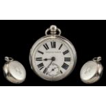 Antique Period - English Lever Sterling Silver Open Faced Pocket Watch with Key.