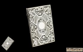 Victorian Period - Nice Quality Sterling Silver Hinged Card Case with Engraved Decoration to Back