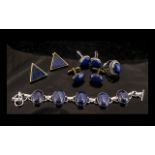 Collection of Lapis Lazuli Jewellery comprising a bracelet with oval shaped stones; a ring,