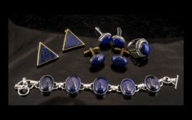 Collection of Lapis Lazuli Jewellery comprising a bracelet with oval shaped stones; a ring,
