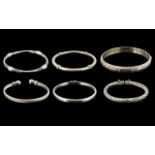 Excellent Collection of Assorted Sterling Silver Bangles ( 6 ) In Total.