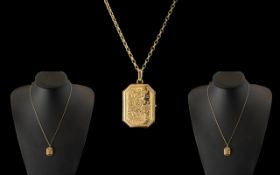 Ladies 9ct Gold Hinged Locket with Attached 9ct Gold Chain. Both with Full Hallmarks for 9ct.