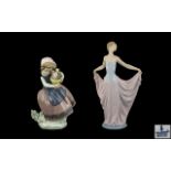 Lladro - Hand Painted Porcelain Figure ' Young Lady In Flowing Dress Dancing ' Num B24S. Height 12.