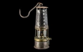 Baccarat - Antique French Miners Lamp with glass window stamped 'Baccarat';