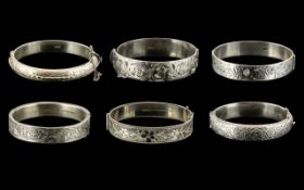 Excellent Collection of Assorted Sterling Silver Hinged Bangles with Safety Chains ( 6 ) Bangles In