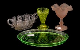 Collection of Early 20th Century Coloured Glass comprising tray, vases and bowl; lovely colours