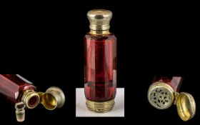 Victorian Period - Excellent Quality Gilt Silver and Ruby Glass Combined Scent Bottle with Stopper