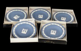 Wedgwood Blue Jasper white on pale blue 5 x Menorah Sweet Dishes, in original boxes.