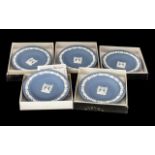 Wedgwood Blue Jasper white on pale blue 5 x Menorah Sweet Dishes, in original boxes.