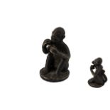 Small Bronze Monkey. Bronze Monkey In Sitting Position. Good Patina with Age.